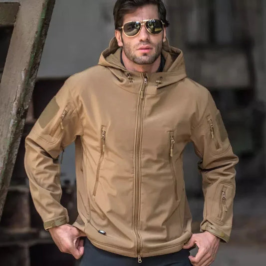 Cyril | Veste tactique homme à capuche zippée et col montant, imperméable avec poches multiples