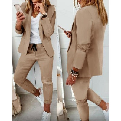 Arianna | Ensemble Blazer & Pantalon Ajusté Femme en Couleur Unie