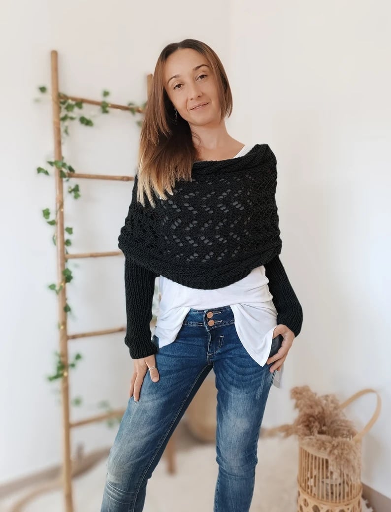 Xandrae | Écharpe Pull Tricotée Stylée Femme avec Manches