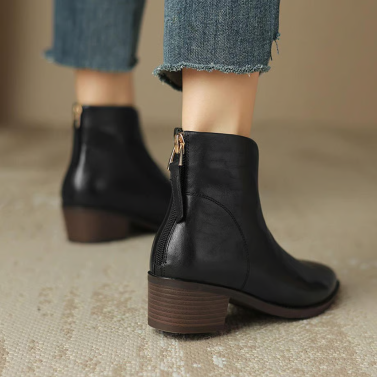 Séraphina | Bottines Élégantes Femme à Talon Bloc et Fermeture Zip Arrière