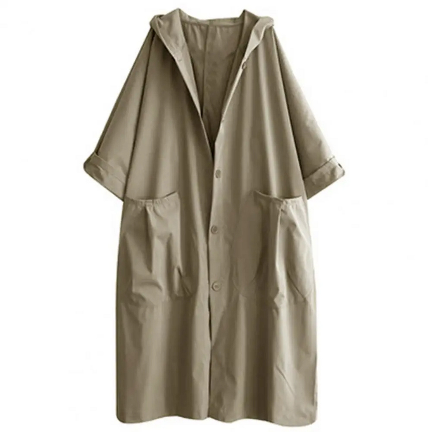 Lancelia | Trench-coat Long Femme à Capuche et Boutonnage avec Grandes Poches - Coupe Ample