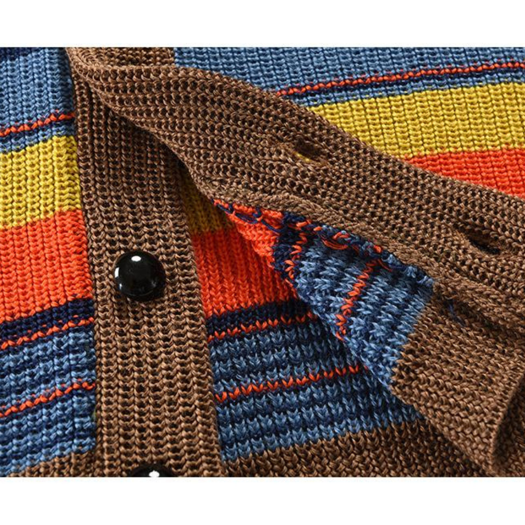 Uwenun | Cardigan Boutonné en Laine Rayé Multicolore pour Homme