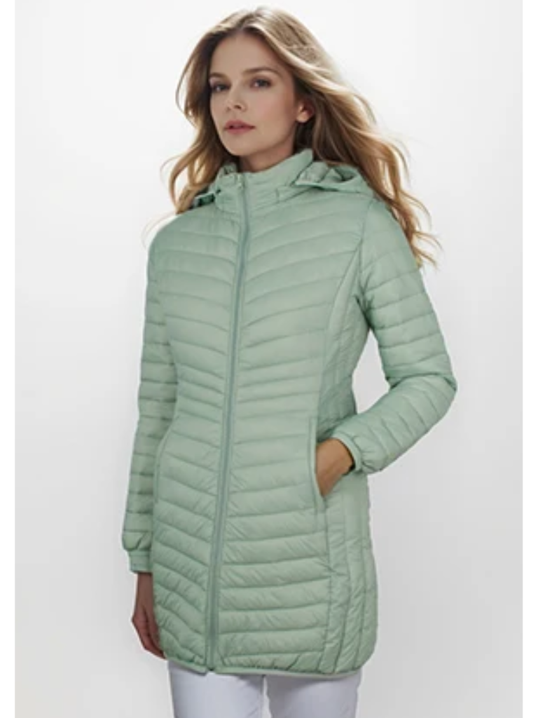 Daline | Veste Hivernale Légère à Capuche et Fermeture Éclair pour Femme, Coupe Slim et Matelassée