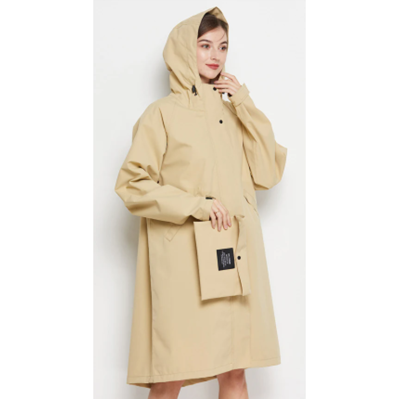 Josie | Manteau de Pluie Long Femme à Capuche, Boutonné, Coloris Uni et Imperméable