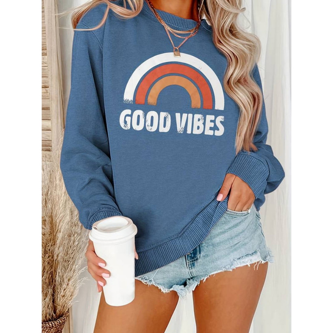 Goodie | Sweat-shirt Femme à Col Rond avec Imprimé "Good Vibes"