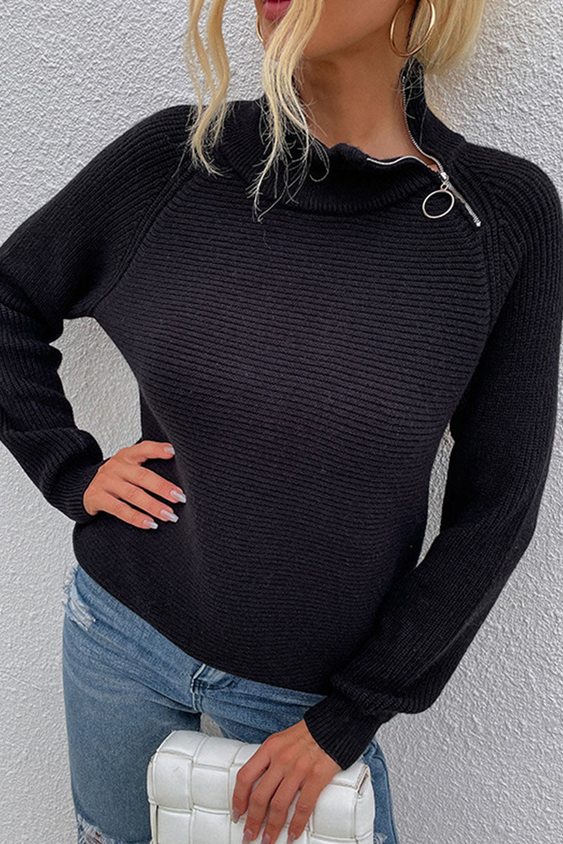 Athénaïs | Pull Col Roulé Zippé en Tricot pour Femme