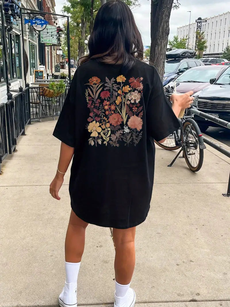 Irys | Robe T-shirt à Col Rond avec Motif Floral