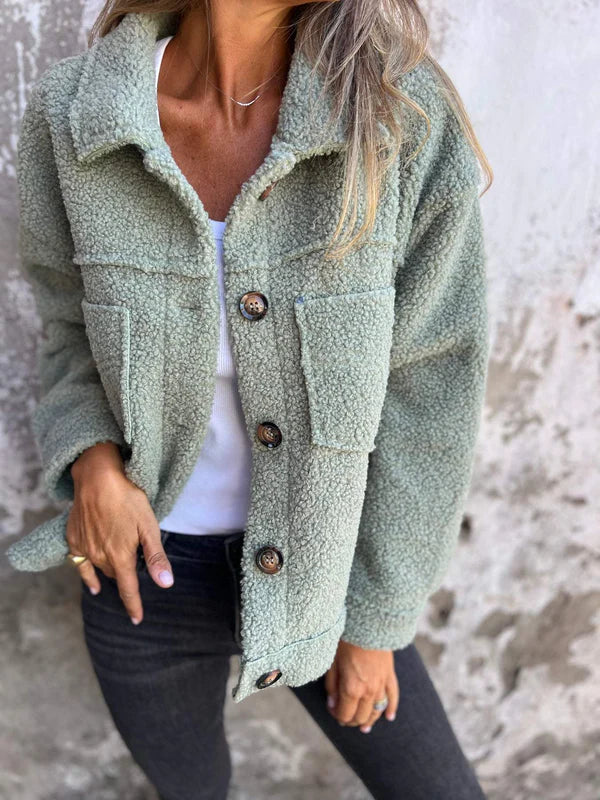 Romane | Veste en Laine Douillette à Col Revers Boutonnée pour Femme avec Poches