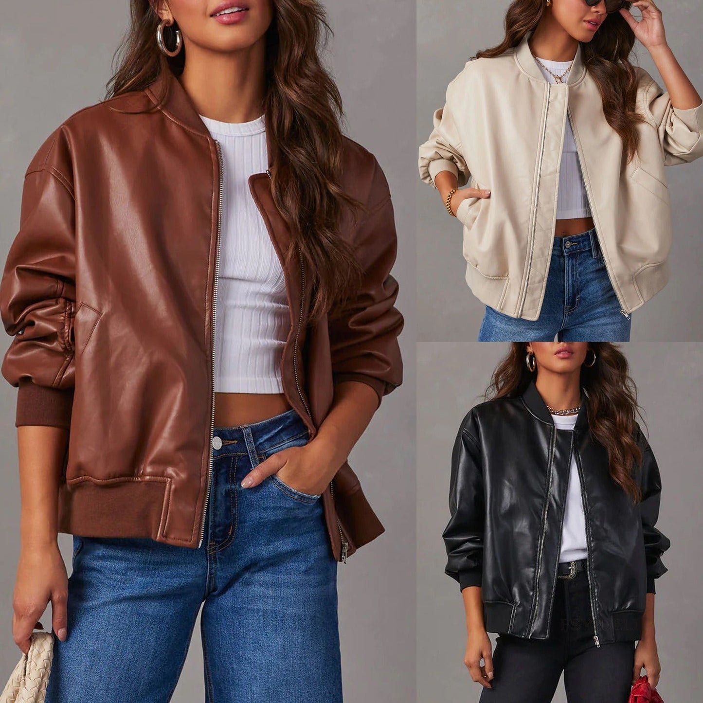 Wiselle | Veste Bomber en Cuir à Zip pour Femme