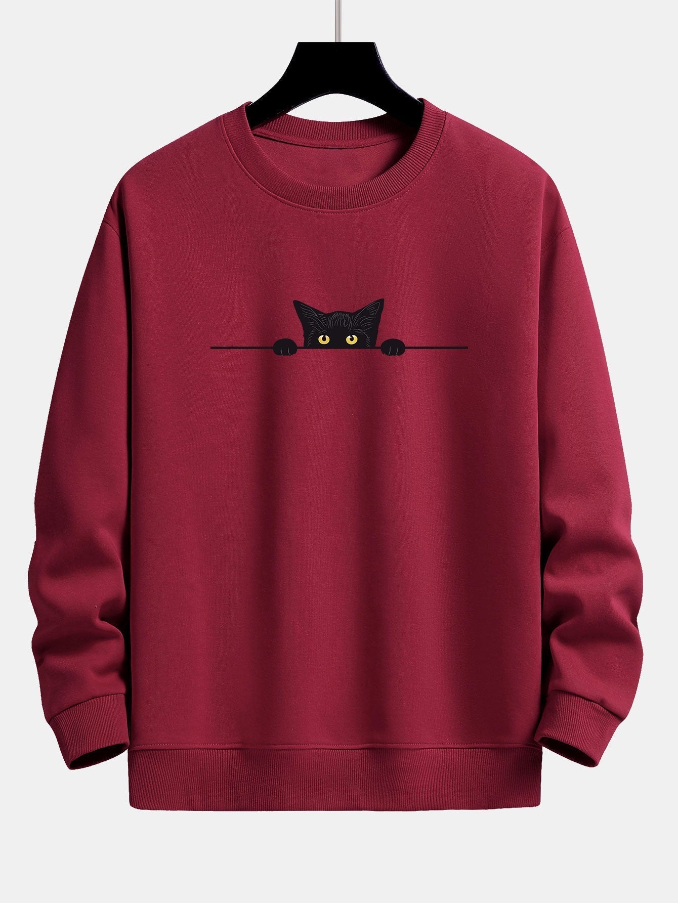 Momi | Sweat-shirt unisexe imprimé chat noir – Confort décontracté