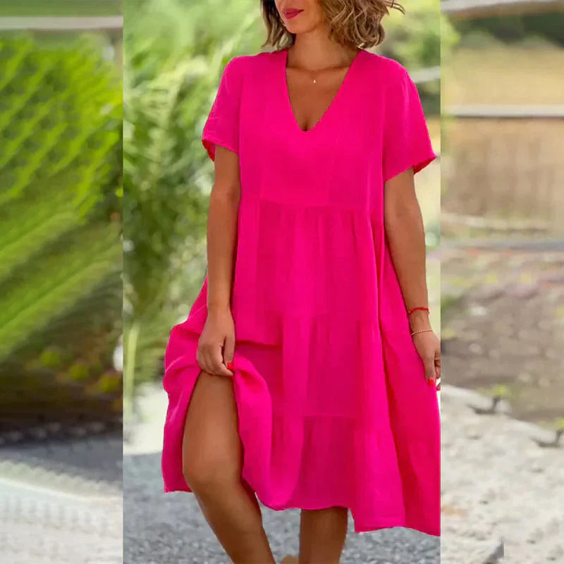 Ysaline | Robe Évasée Femme – Col V Élégant & Coupe Fluide pour l’Été