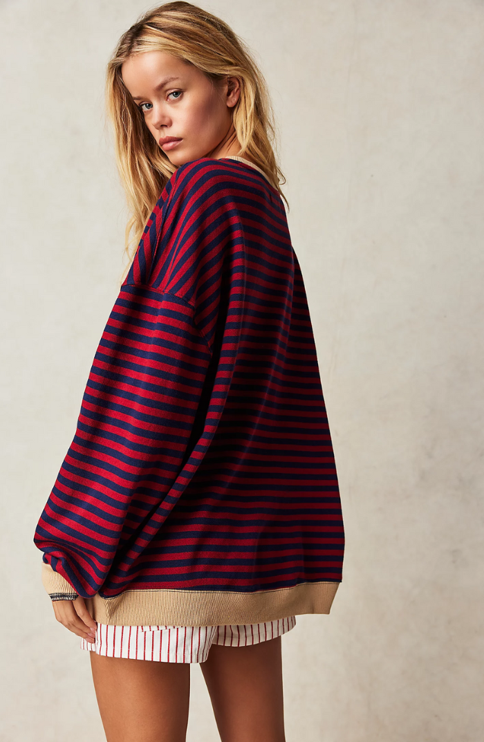 Jacinthe | Sweatshirt Oversize à Rayures Tricolores pour Femme