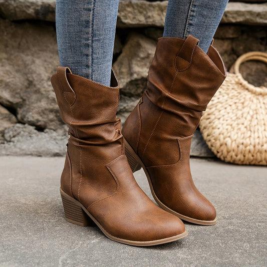 Hirène | Bottes Cowboy à Talon Bloc en Cuir Synthétique pour Femme