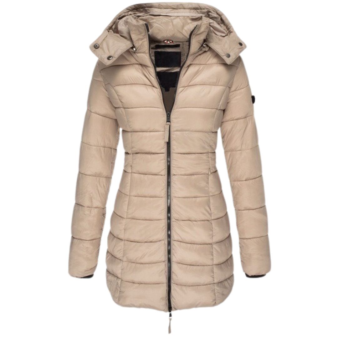 Sidonie | Manteau Puffer Femme Mi-Long, Coupe Slim, Zip Complet, Capuche, Hiver