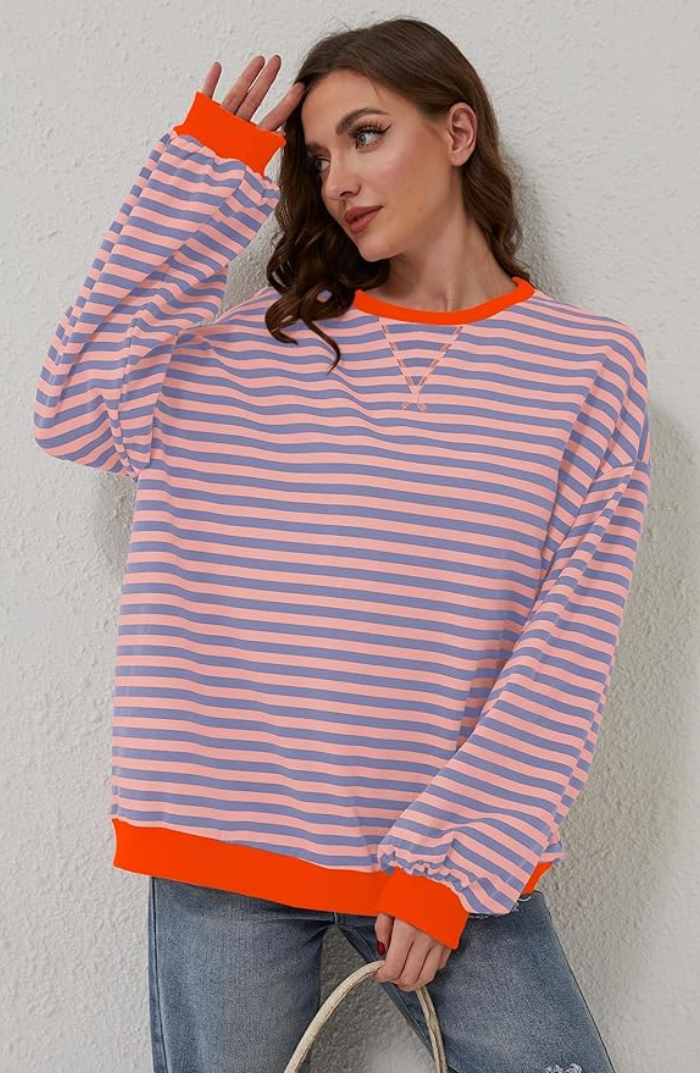 Jacinthe | Sweatshirt Oversize à Rayures Tricolores pour Femme