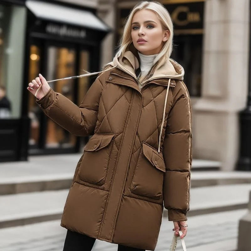 Norina | Manteau d’Hiver Femme Imperméable avec Capuche, Poches à Rabat et Fermeture Éclair