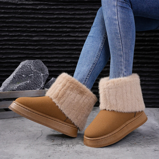 Quelin | Bottines hiver femme en couleur unie, semelle épaisse, détails en fourrure et confort premium