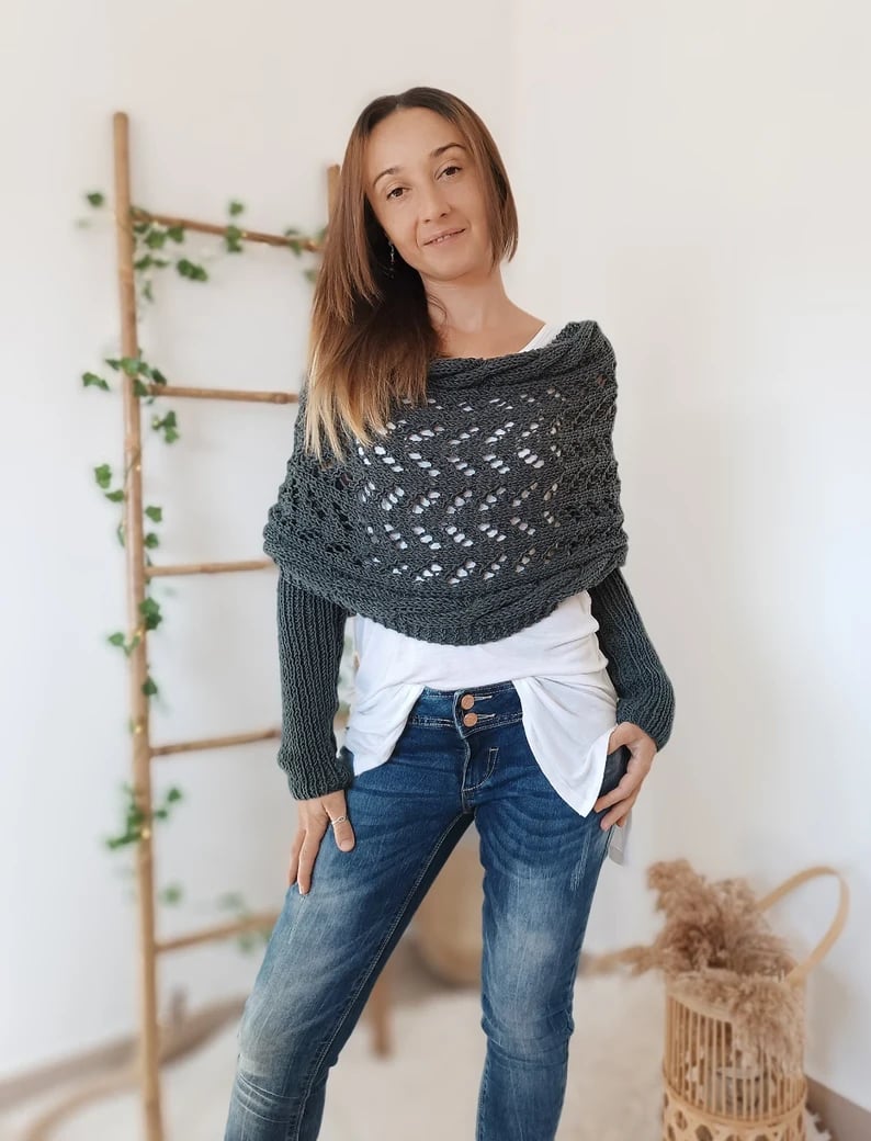 Xandrae | Écharpe Pull Tricotée Stylée Femme avec Manches