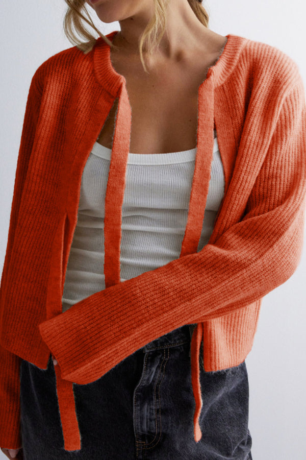 Orphélie | Cardigan en tricot à couleur unie avec fermeture à deux liens pour femme