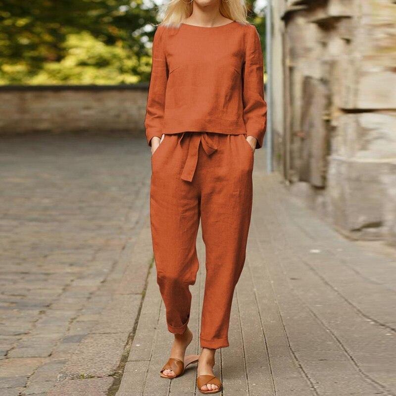 Orianne | Ensemble Femme 100 % Coton – Blouse Manches Longues & Pantalon Taille Haute – Élégant & Confortable