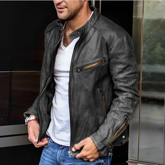 Bartiel | Veste de Moto Homme Zippée Classique avec Poches Zippées Multiples