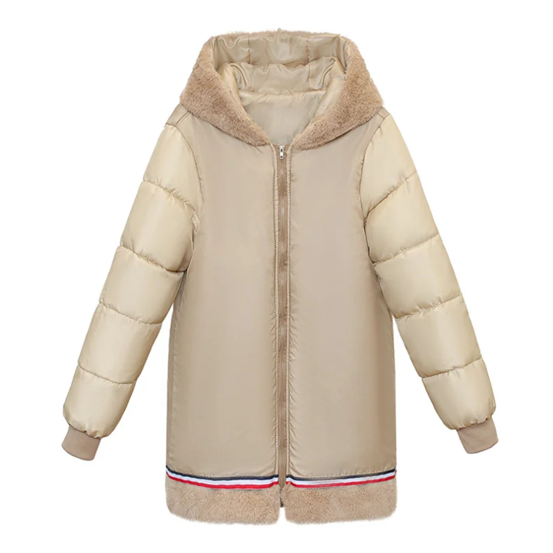 Yvonne | Manteau Long Hiver Femme avec Capuche en Fourrure, Taille Réglable, Fermeture Éclair