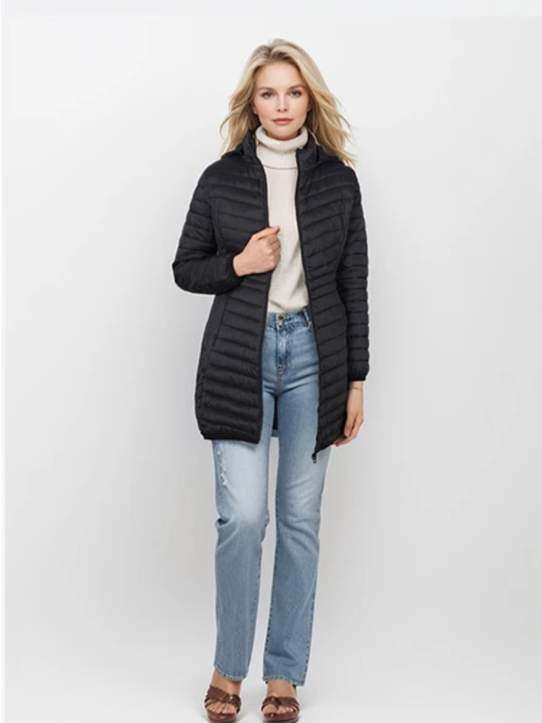 Daline | Veste Hivernale Légère à Capuche et Fermeture Éclair pour Femme, Coupe Slim et Matelassée