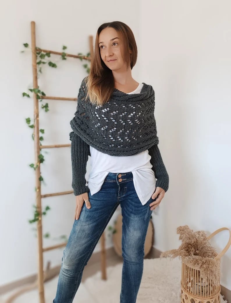 Xandrae | Écharpe Pull Tricotée Stylée Femme avec Manches