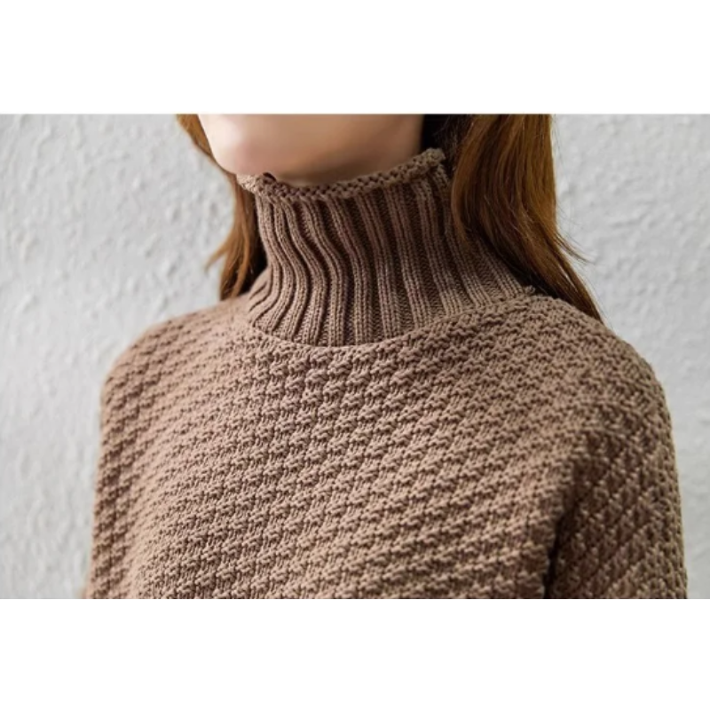 Cyrielle | Pull Turtleneck Structuré à Manches Tricotées pour Femme, Confort et Élégance