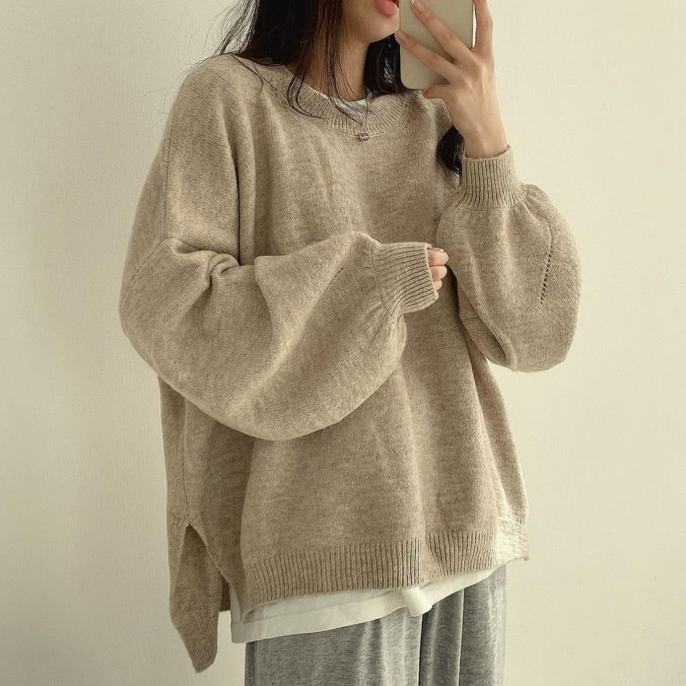 Reyna | Pull Oversize Femme à Manches Bouffantes en Tricot Épais