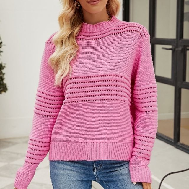 Bertille | Pull en maille uni avec détails ajourés pour femme