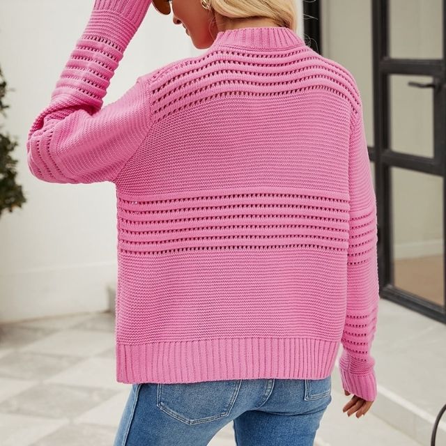 Bertille | Pull en maille uni avec détails ajourés pour femme