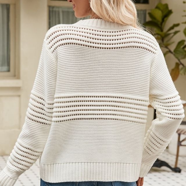 Bertille | Pull en maille uni avec détails ajourés pour femme