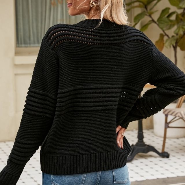 Bertille | Pull en maille uni avec détails ajourés pour femme