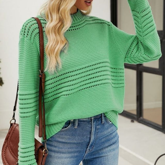 Bertille | Pull en maille uni avec détails ajourés pour femme