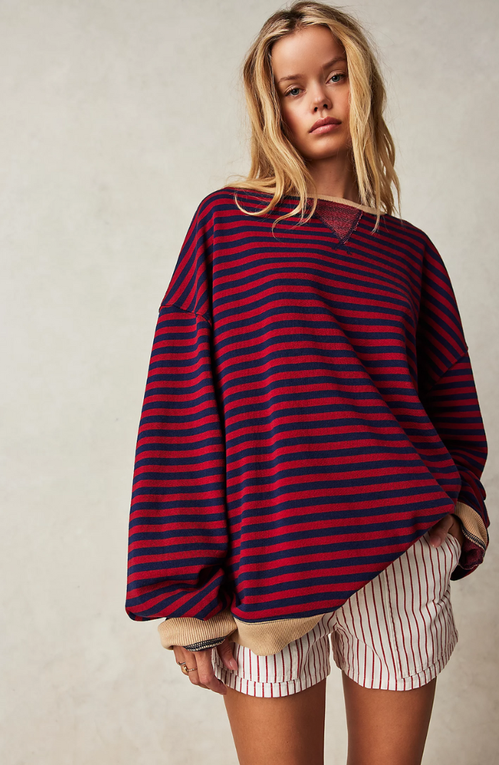 Jacinthe | Sweatshirt Oversize à Rayures Tricolores pour Femme