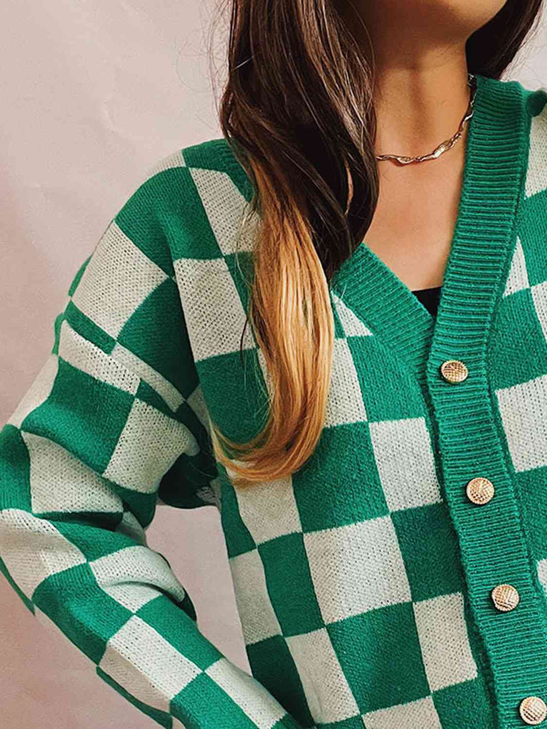 Dulcina | Cardigan en Maille à Carreaux avec Boutons - Style Chic et Confort