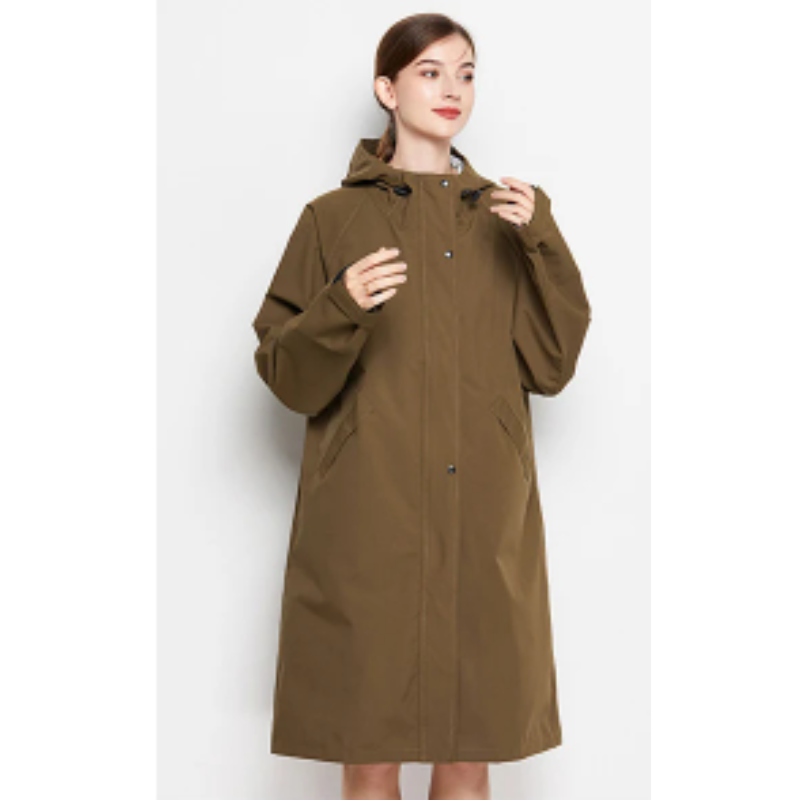 Josie | Manteau de Pluie Long Femme à Capuche, Boutonné, Coloris Uni et Imperméable