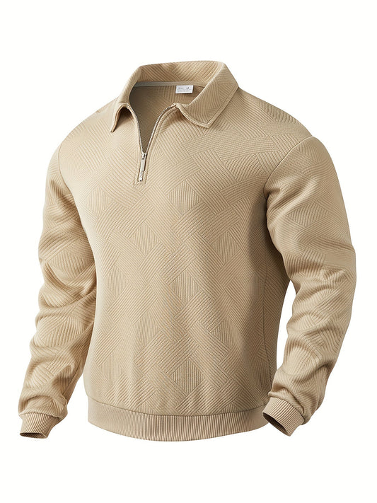 Léo | Pull Homme à Col Polo Zippé en Couleur Unie, Tissu Texturé Épais