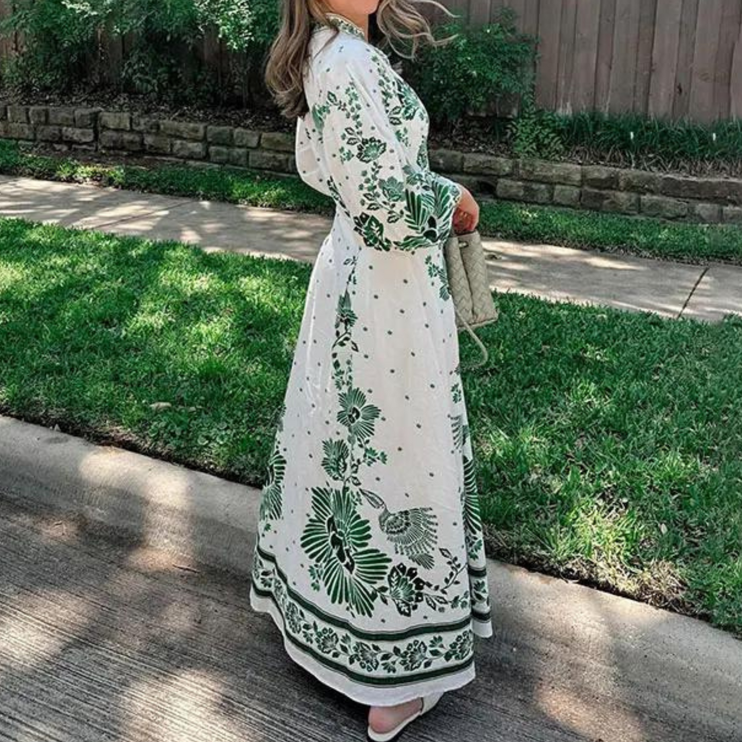 Xélina | Robe Maxi Bohème à Manches Longues Bouffantes avec Col en V