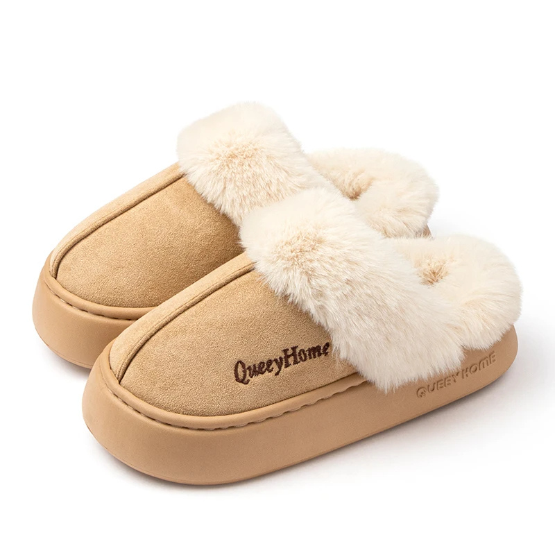 Faustinea | Chaussons d'hiver pour femme, semelle épaisse, doublure en peluche, fermés, avec imprimé "QueenyHome"