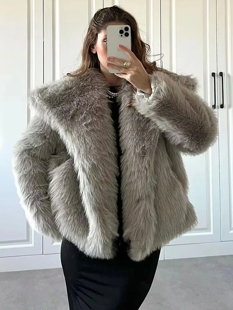 Véronique | Manteau en Fausse Fourrure de Vison Chunky à Col Revers pour Femme - Élégant et Chaleureux