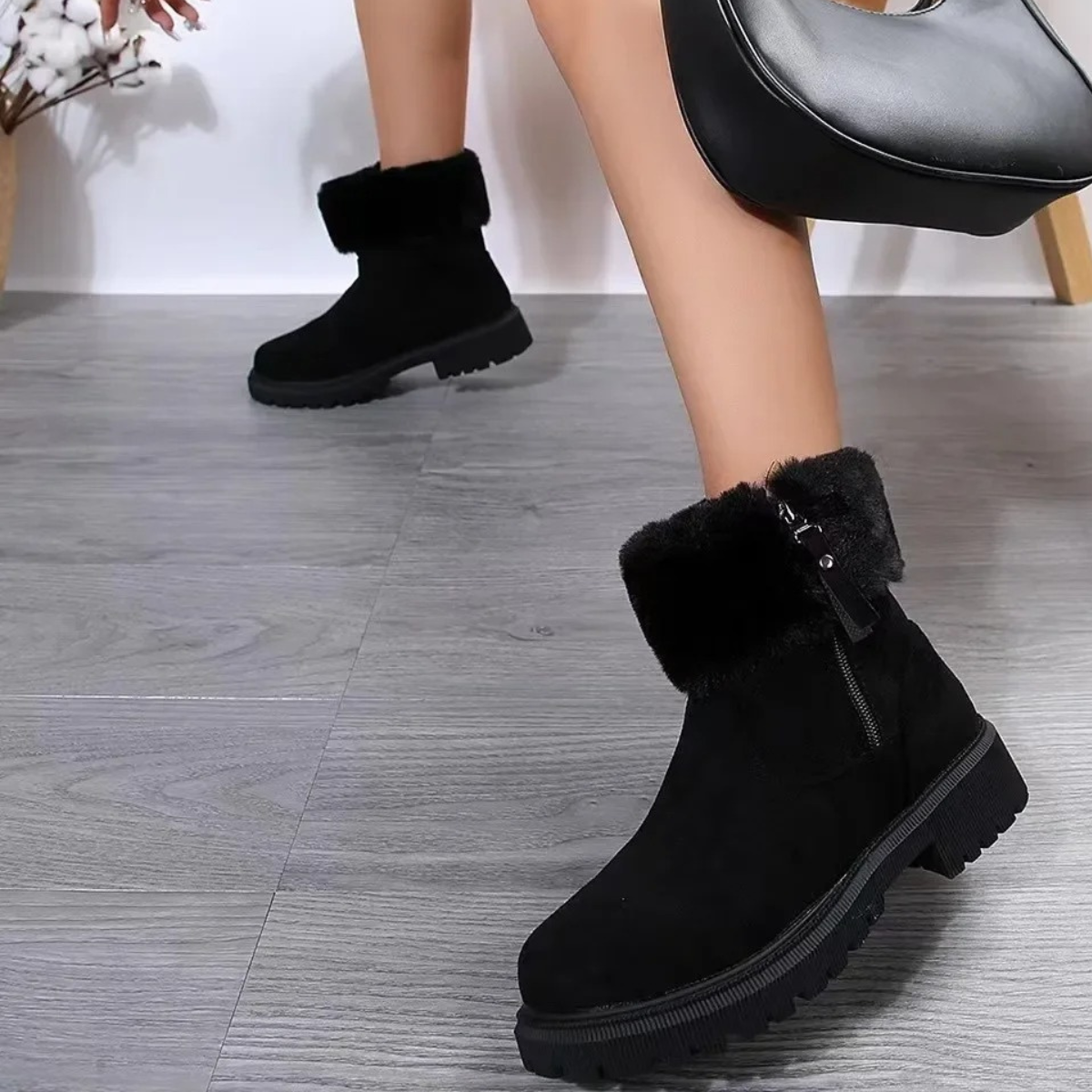 Niviane | Bottines femme imperméables avec doublure en fourrure et semelle antidérapante