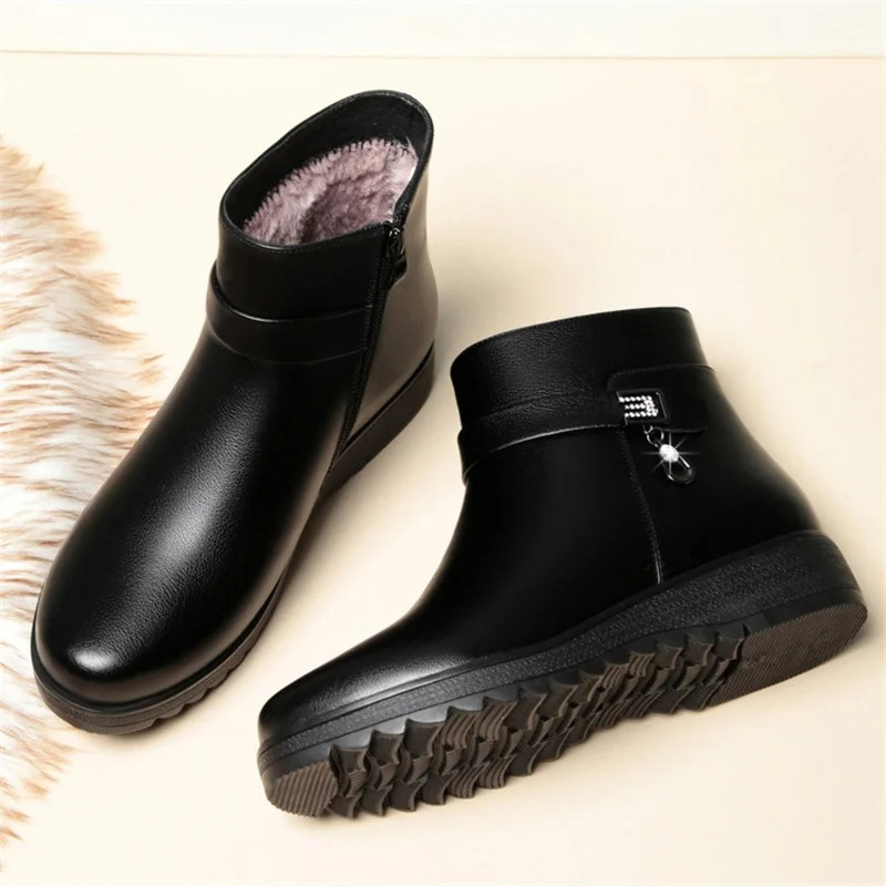 Jonalise | Bottines pour femme à fermeture éclair latérale, doublure en polaire, talon plat, coloris uni