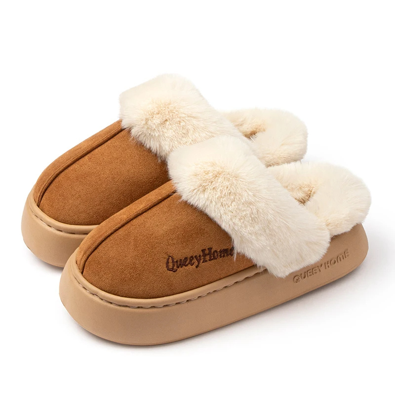 Faustinea | Chaussons d'hiver pour femme, semelle épaisse, doublure en peluche, fermés, avec imprimé "QueenyHome"