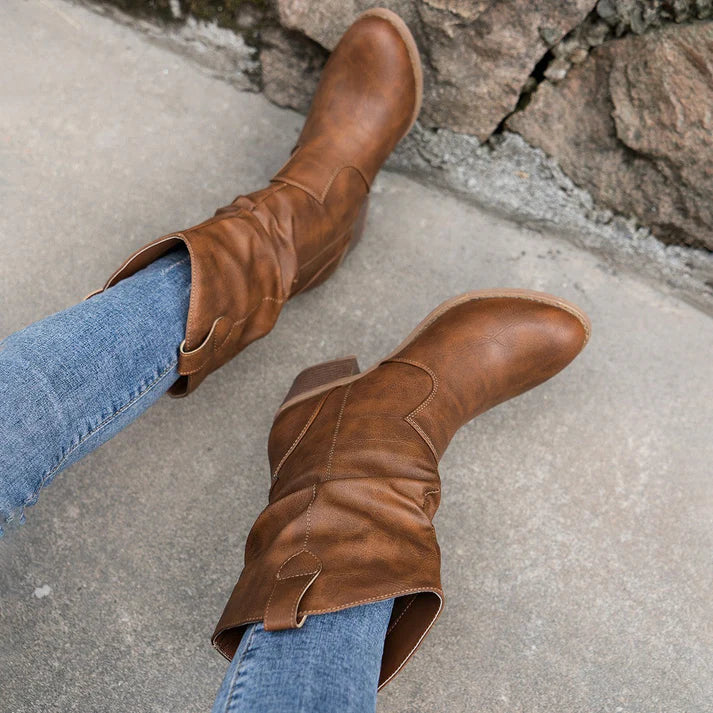 Hirène | Bottes Cowboy à Talon Bloc en Cuir Synthétique pour Femme