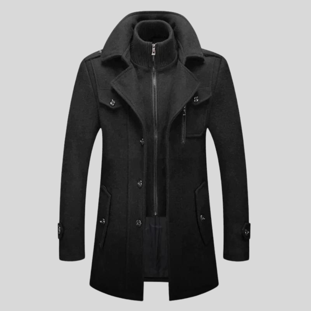 Firmin | Manteau Trench Classique Homme à Col Double en Laine Véritable, Multi-Poches, Couleur Unie – Élégant & Durable