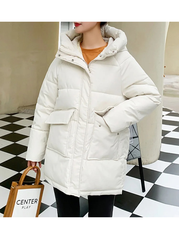 Bertille | Manteau Hiver Femme Matelassé à Capuche, Fermeture Éclair, Coupe Loose et Poches Grandes