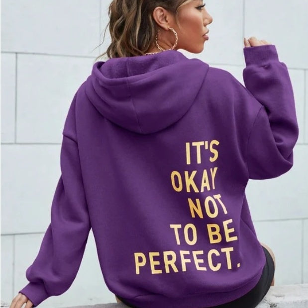 Juviane | Hoodie Femme avec Imprimé "It's Okay Not To Be Perfect" au Dos - Veste à Capuche Unicolore