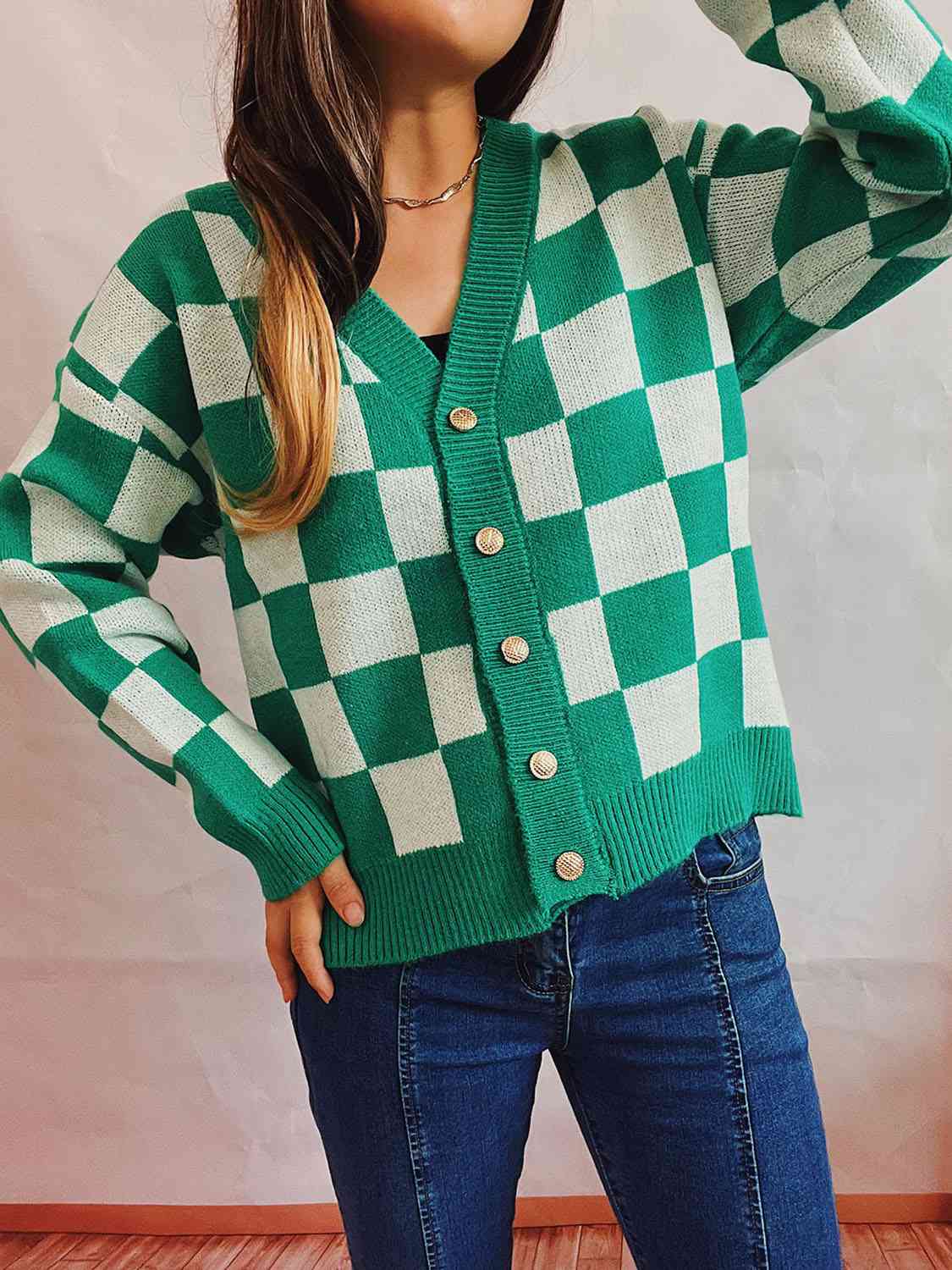 Dulcina | Cardigan en Maille à Carreaux avec Boutons - Style Chic et Confort